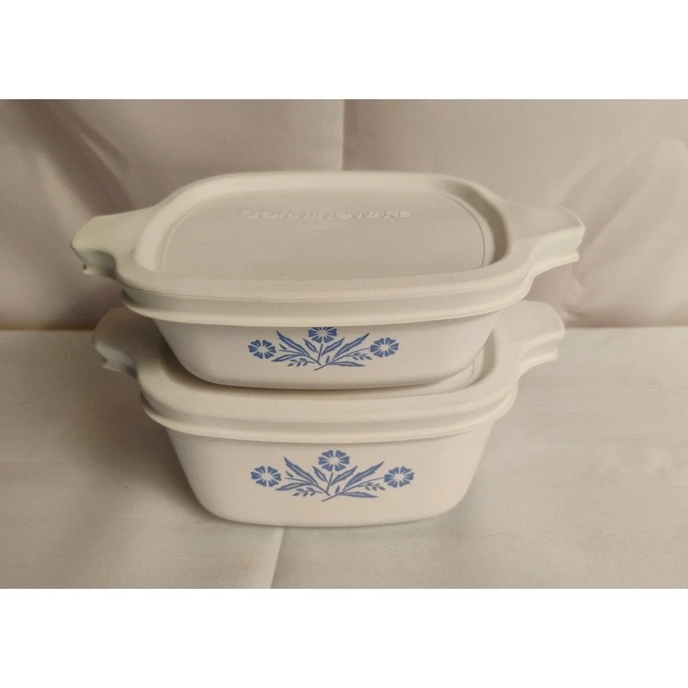 Vtg 2pc‎ Lot Corningware Bowls W/Lids P-44-B P-41-B Cornflower 1 3/4 & 2 3/4 Cup